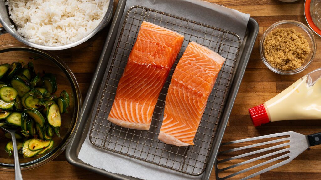 Brown sugar salmon ingredients in a countertop.