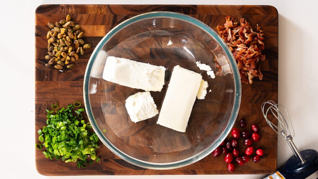 Cheese ball ingredients ready for action.