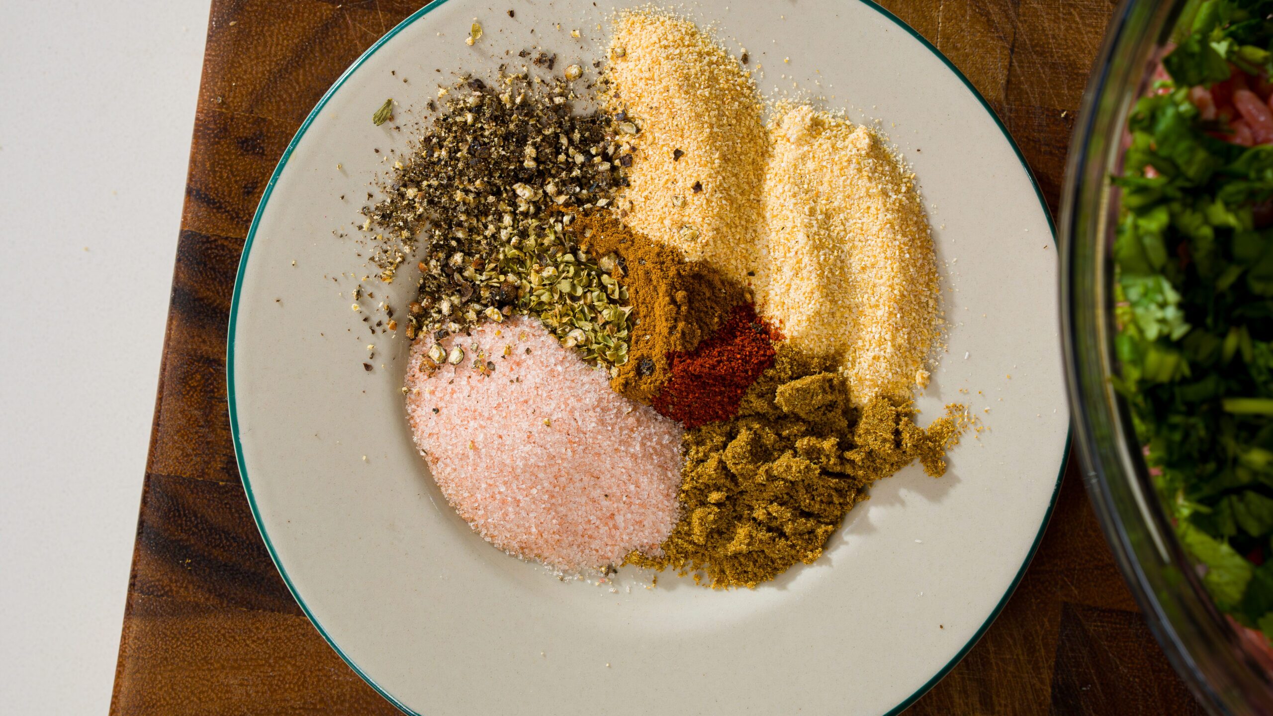 Chicken kebab spices on a plate.