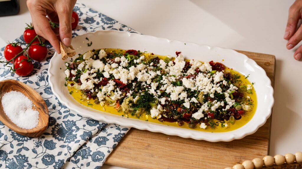 Dipping brad into this olive oil bread dip.