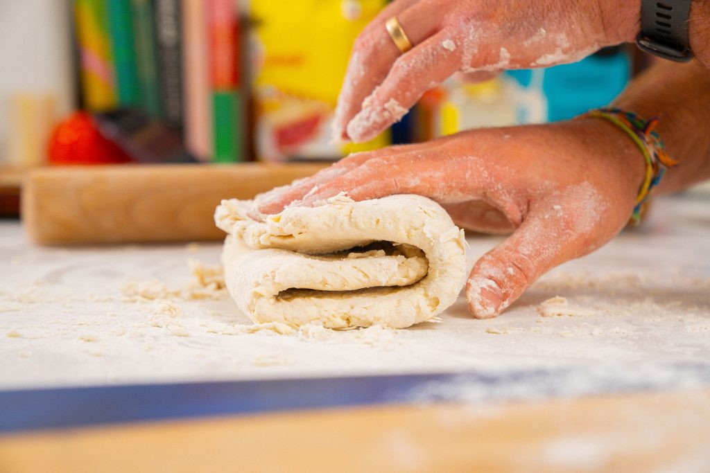 Folding the tea biscuit recipe dough like an envelope