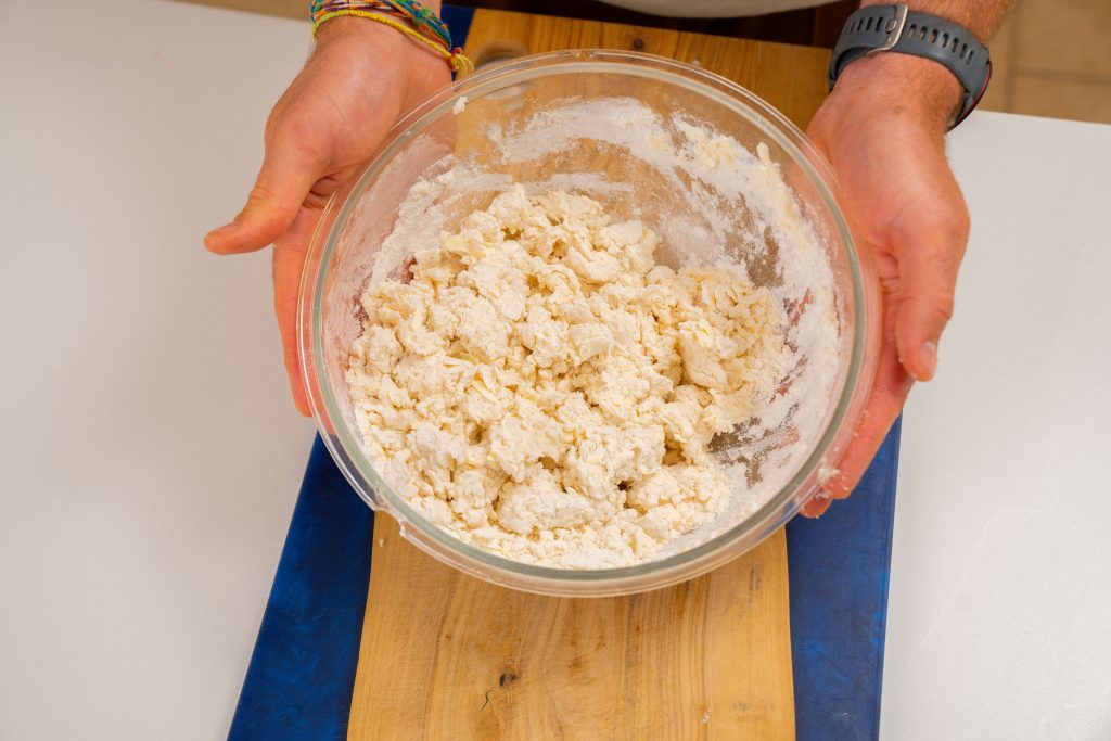 shaggy dough in a bowl