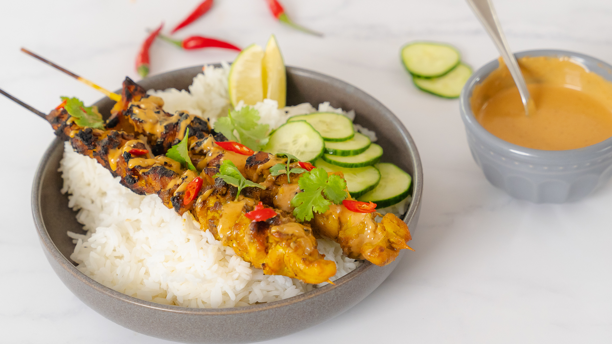 Grilled Chicken Satay with Peanut Lime Sauce