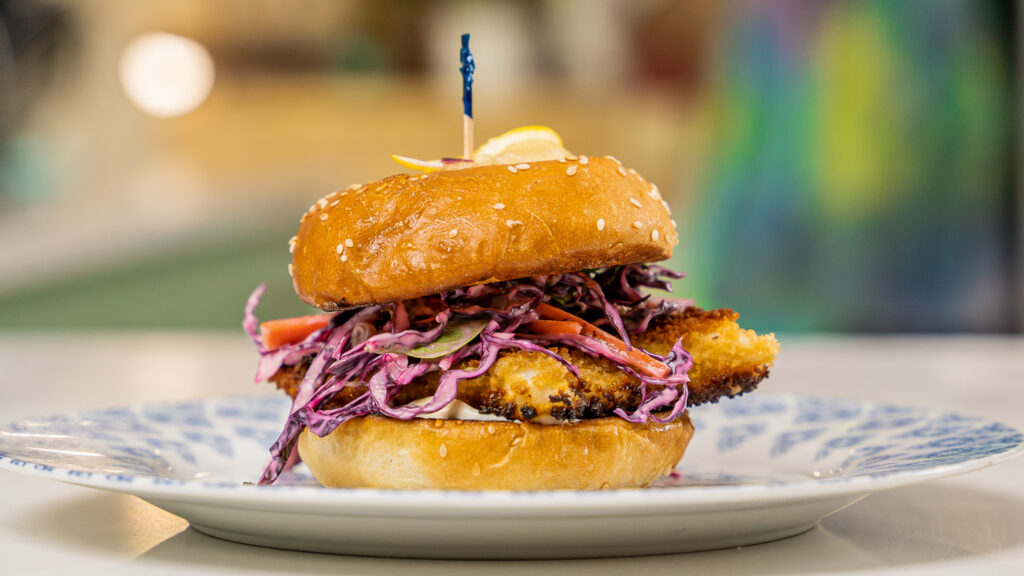 Pan Fried Haddock Burger on a plate