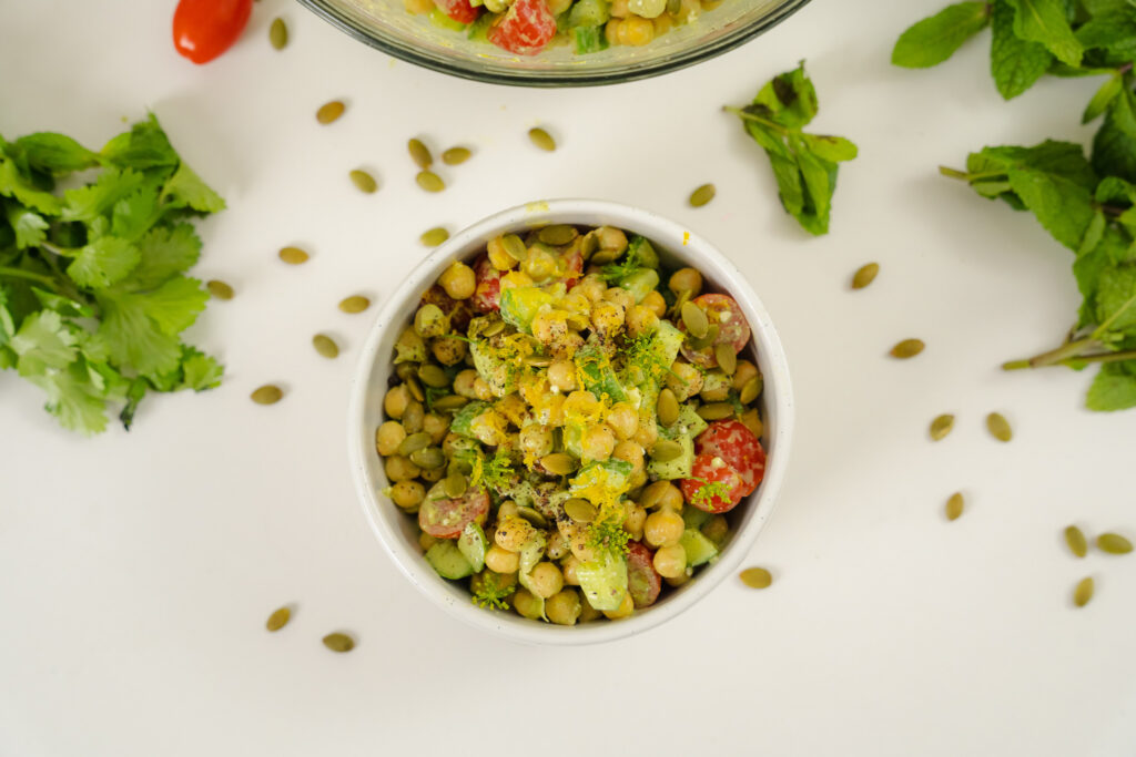 Greek Chickpea Salad with Green Goddess Dressing - The Beach House Kitchen