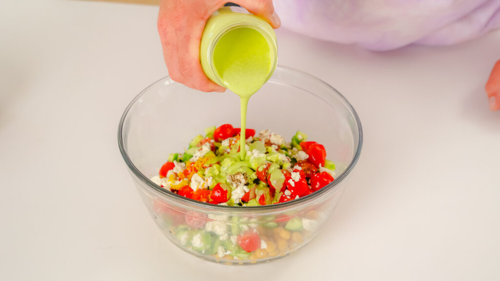 Greek Chickpea Salad with Green Goddess Dressing - The Beach House Kitchen