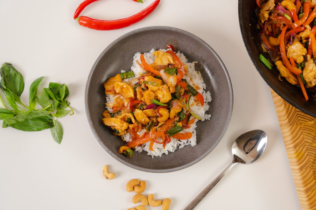 a top down shot of Cashew Chicken.