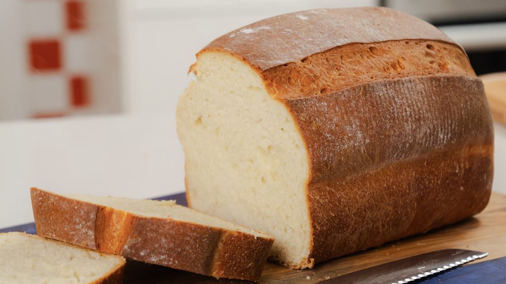 A close up shot of a sliced loaf of Protein Bread.