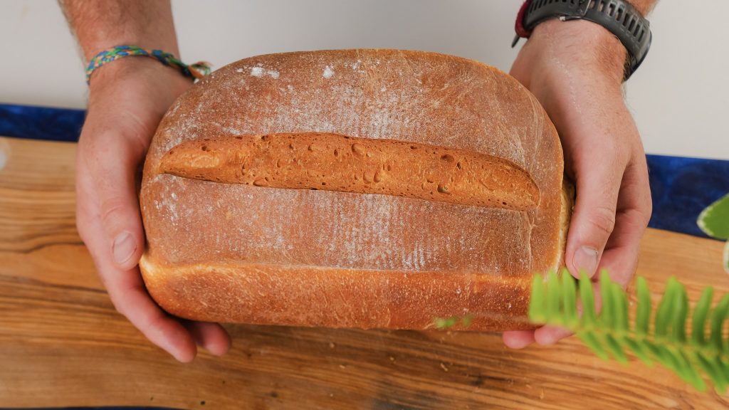 A close up shot of a sliced loaf of Protein Bread.