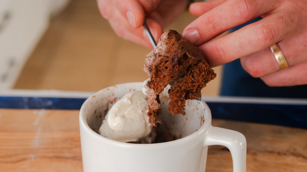 A close up shot of Easy Chocolate Mug Cake. 