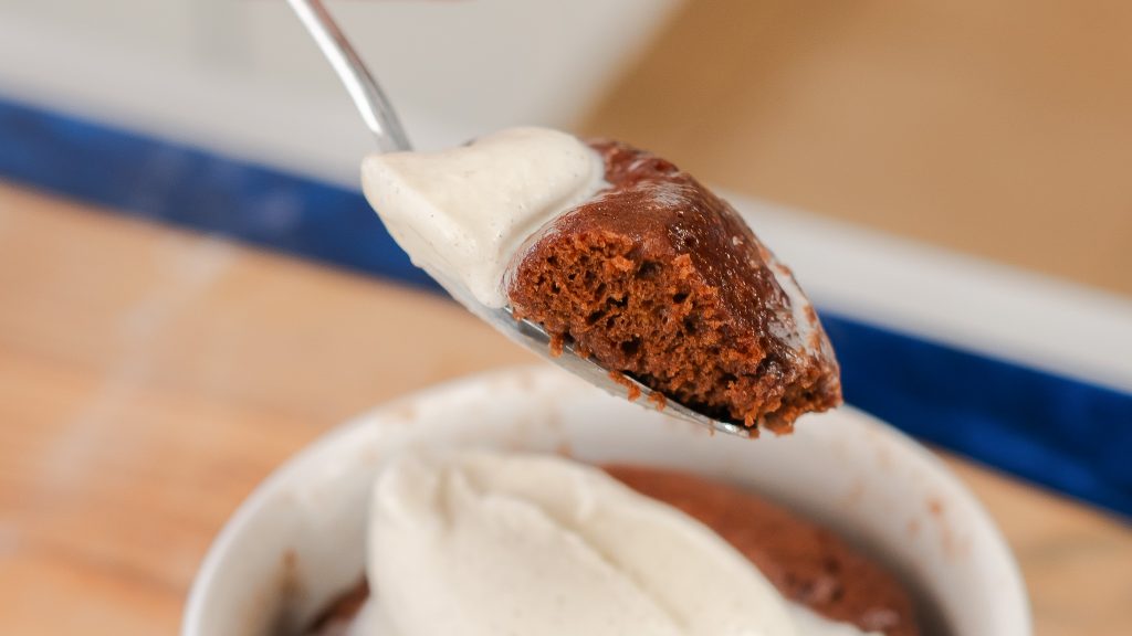 A close up shot of Easy Chocolate Mug Cake. 