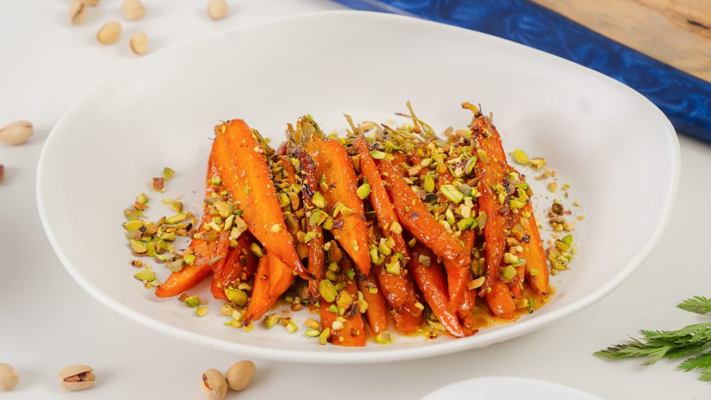 A close up shot of Andy's Roasted Carrot Salad 