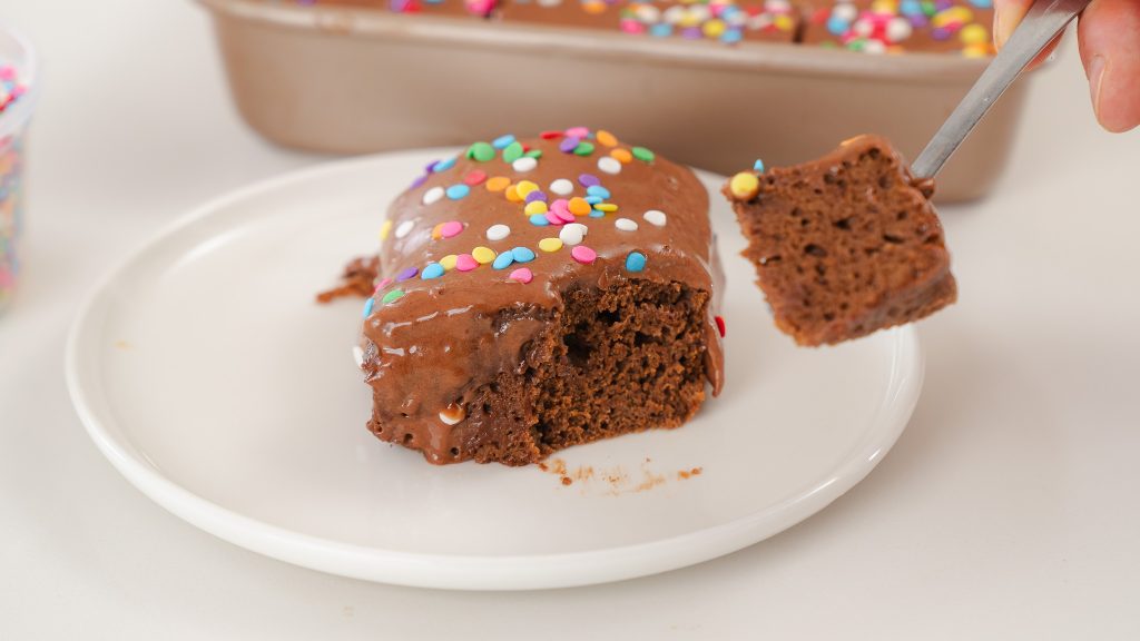 A close up shot of Cosmic Protein Brownies being eaten.