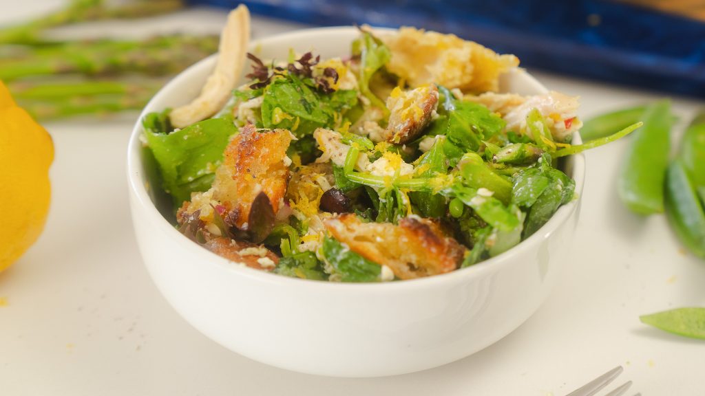 A close up shot of Spring Harvest Salad
