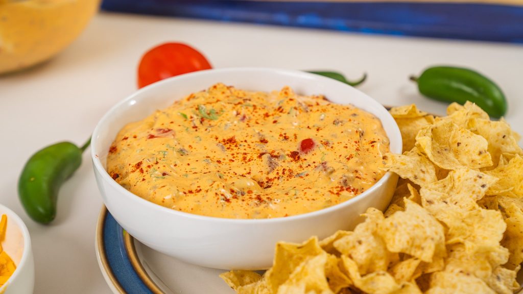 cottage cheese queso with nacho chips