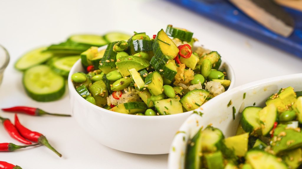 cucumber and crispy rice salad