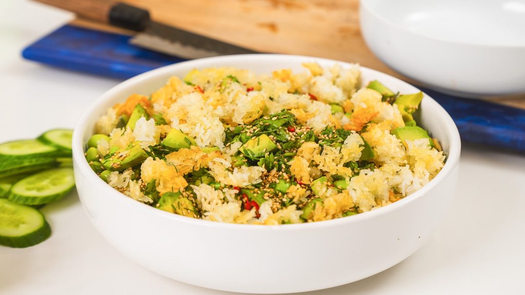 crispy rice topped salad