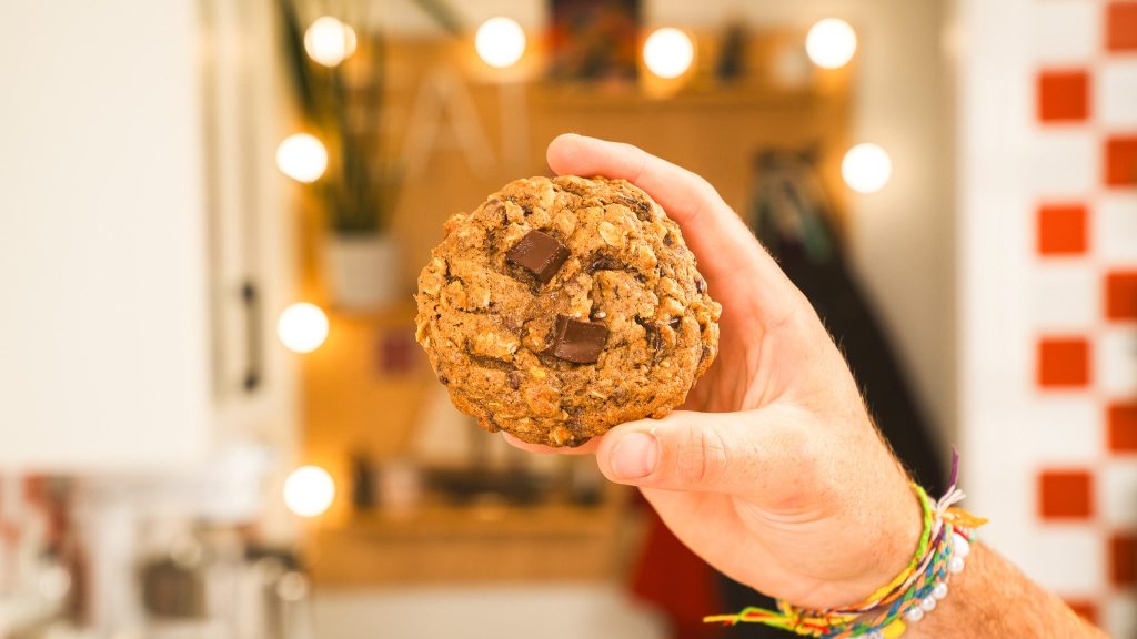 hand holding chocolate cookies