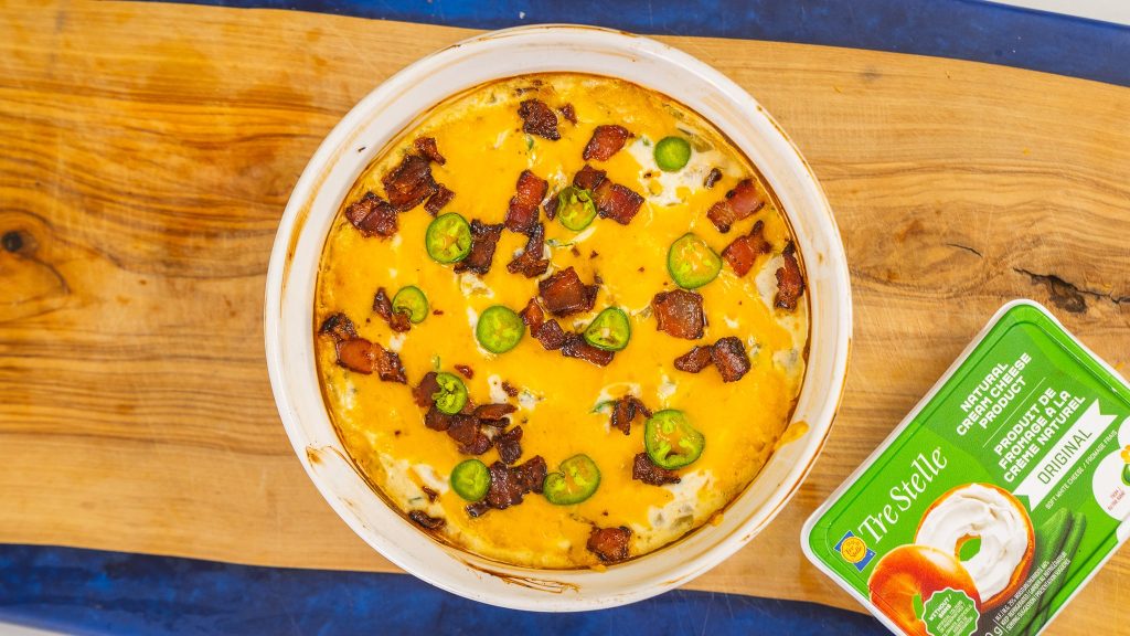 over head shot of jalapeno popper dip