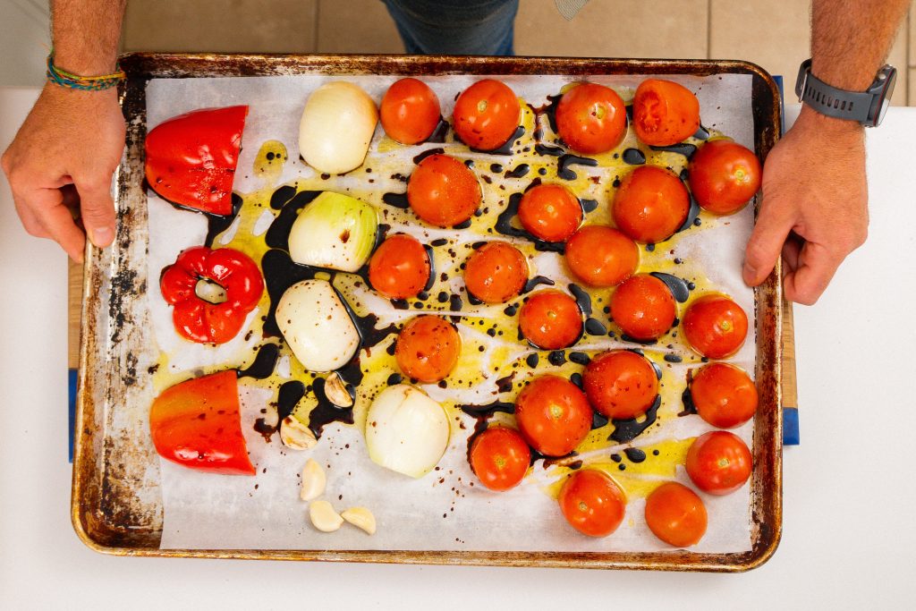 Soup ingredients on a tray