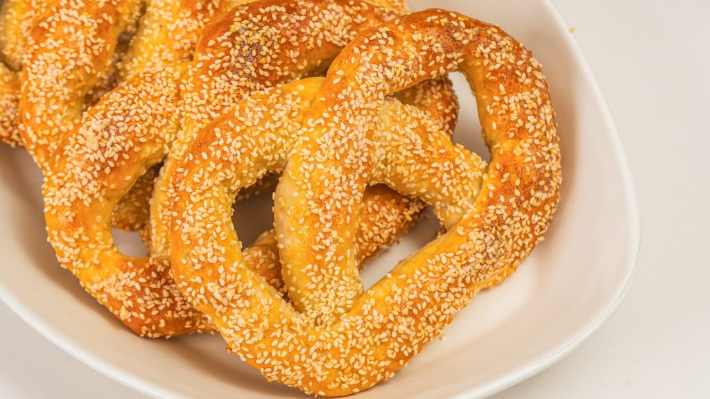 side angle shot of homemade soft pretzels