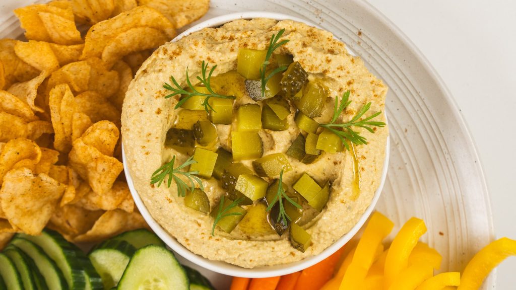 overhead shot of homemade hummus